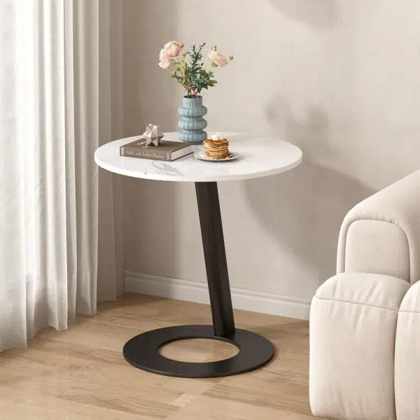 Contemporary Creative Round Square Stand Rock Slab Carbon Steel Side Table 1-Tier For Living Room - Image 11
