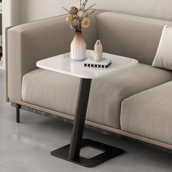 Contemporary Creative Round Square Stand Rock Slab Carbon Steel Side Table 1-Tier For Living Room - Image 12