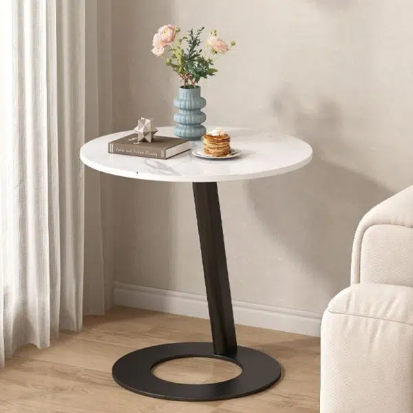 Contemporary Creative Round Square Stand Rock Slab Carbon Steel Side Table 1-Tier For Living Room - Image 10
