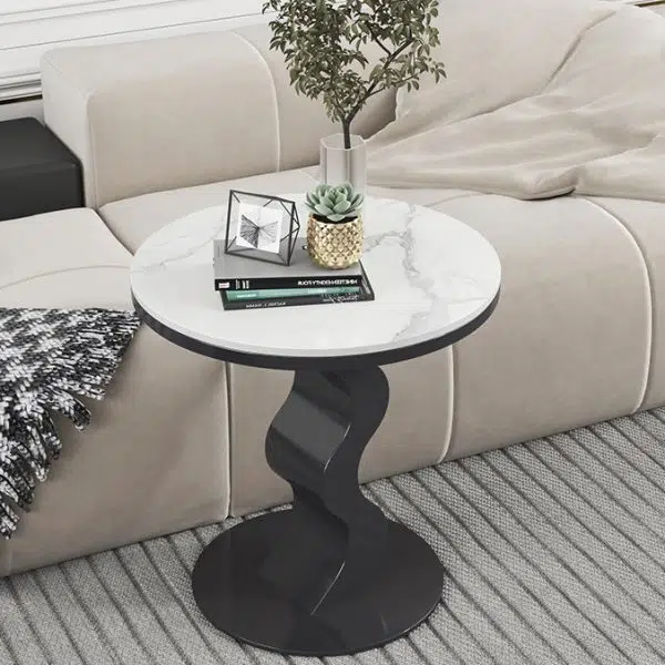 Contemporary Luxury Sintered Stone Top Corrugated Base Coffee Table For Living Room - Image 8