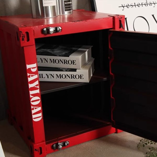 Contemporary Industrial Iron Container Nightstand 2-Cabinet For Bedroom - Image 5