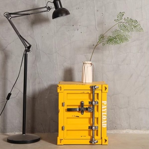 Contemporary Industrial Iron Container Nightstand 2-Cabinet For Bedroom - Image 10