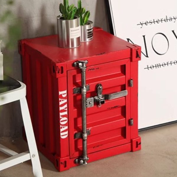 Contemporary Industrial Iron Container Nightstand 2-Cabinet For Bedroom - Image 6