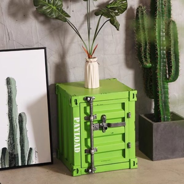 Contemporary Industrial Iron Container Nightstand 2-Cabinet For Bedroom - Image 2