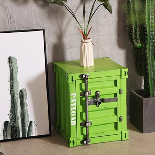 Contemporary Industrial Iron Container Nightstand 2-Cabinet For Bedroom - Image 13