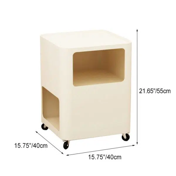 Contemporary Nordic Square Iron Tray Top Nightstand 2-Cabinet Casters For Bedroom - Image 3
