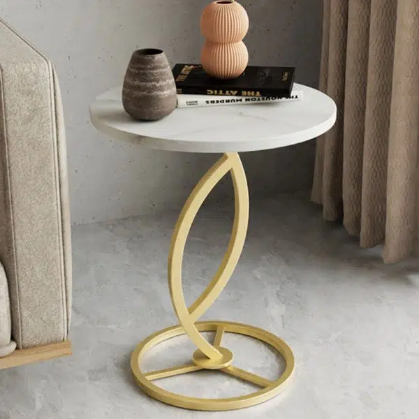 Contemporary Luxury Round Sintered Stone Top Carbon Steel End Table For Living Room - Image 9