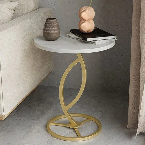 Contemporary Luxury Round Sintered Stone Top Carbon Steel End Table For Living Room - Image 11