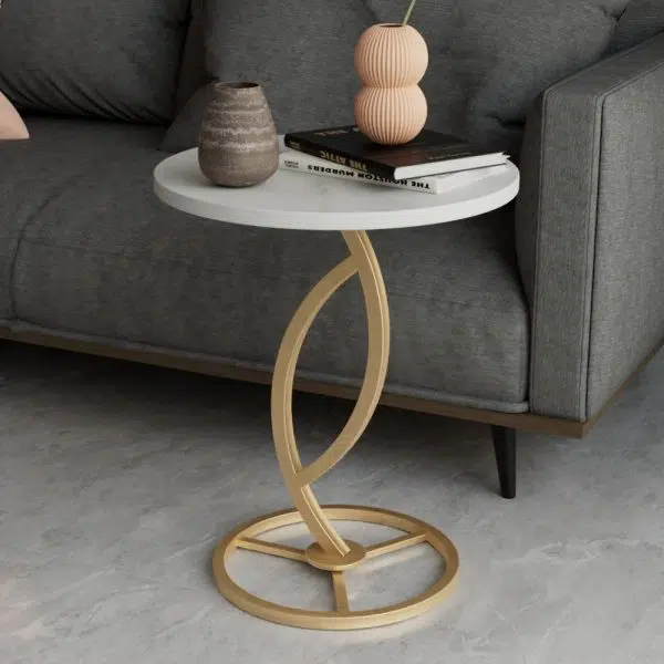 Contemporary Luxury Round Sintered Stone Top Carbon Steel End Table For Living Room - Image 14