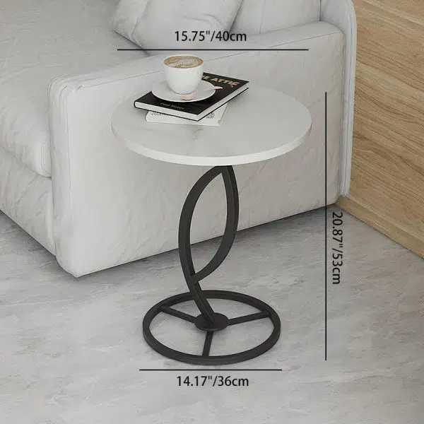 Contemporary Luxury Round Sintered Stone Top Carbon Steel End Table For Living Room - Image 4