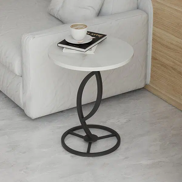 Contemporary Luxury Round Sintered Stone Top Carbon Steel End Table For Living Room - Image 15