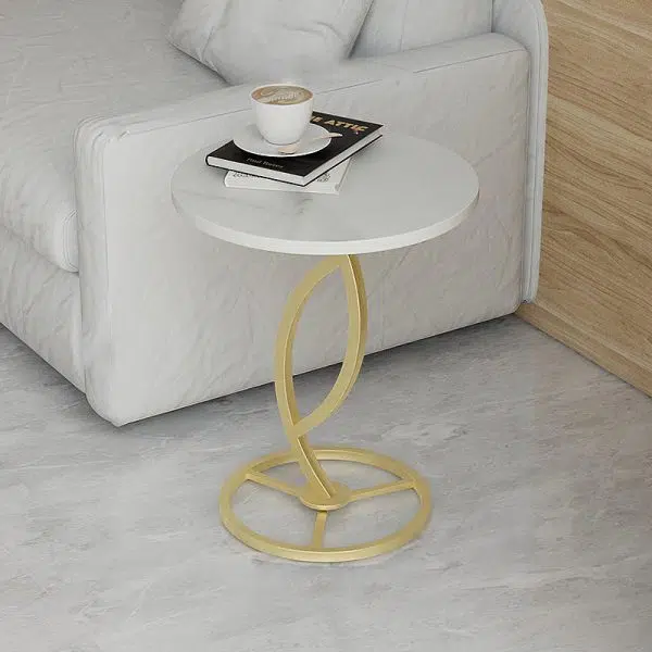 Contemporary Luxury Round Sintered Stone Top Carbon Steel End Table For Living Room - Image 16