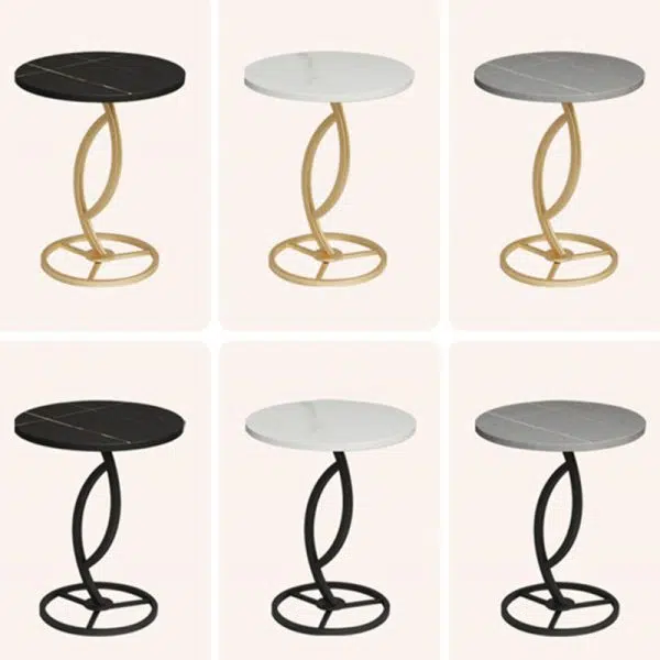 Contemporary Luxury Round Sintered Stone Top Carbon Steel End Table For Living Room - Image 20