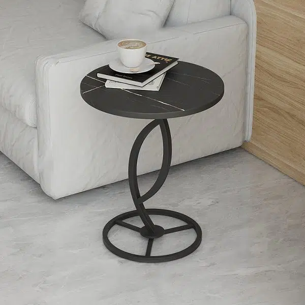 Contemporary Luxury Round Sintered Stone Top Carbon Steel End Table For Living Room - Image 19
