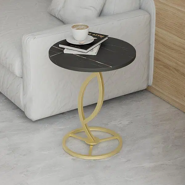 Contemporary Luxury Round Sintered Stone Top Carbon Steel End Table For Living Room - Image 18