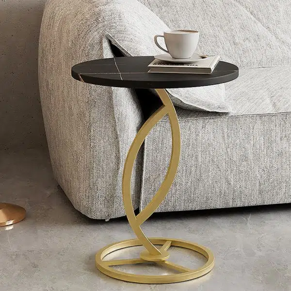 Contemporary Luxury Round Sintered Stone Top Carbon Steel End Table For Living Room - Image 3