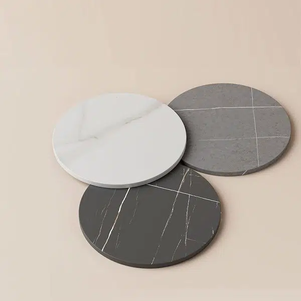 Contemporary Luxury Round Sintered Stone Top Carbon Steel End Table For Living Room - Image 5