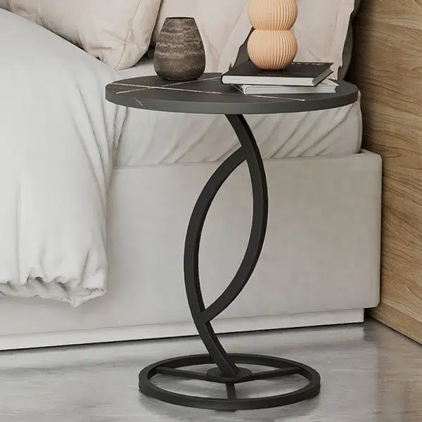 Contemporary Luxury Round Sintered Stone Top Carbon Steel End Table For Living Room - Image 6