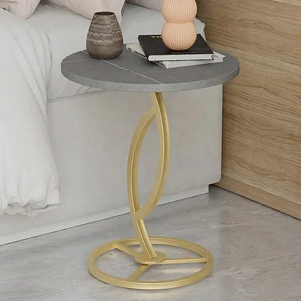 Contemporary Luxury Round Sintered Stone Top Carbon Steel End Table For Living Room - Image 7