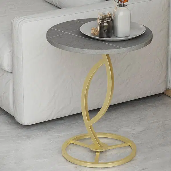 Contemporary Luxury Round Sintered Stone Top Carbon Steel End Table For Living Room - Image 8