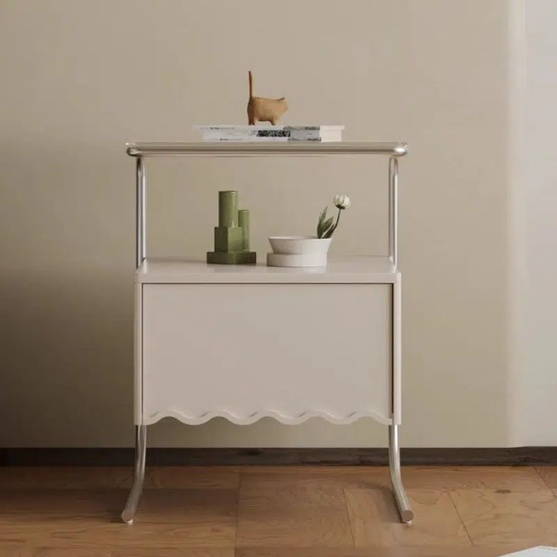 DFM-Table-FL03976-1.jpg Contemporary Nordic Rectangular Glass Top Solid Wood Nightstand Drawer For Bedroom - Image 1