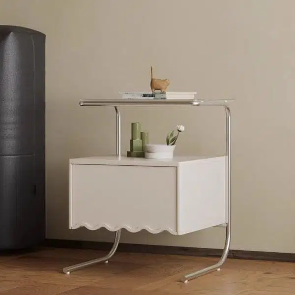 Contemporary Nordic Rectangular Glass Top Solid Wood Nightstand Drawer For Bedroom - Image 2