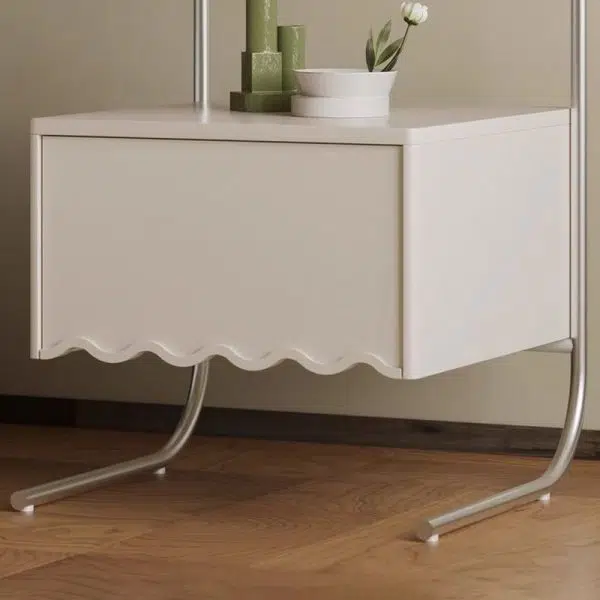 Contemporary Nordic Rectangular Glass Top Solid Wood Nightstand Drawer For Bedroom - Image 4