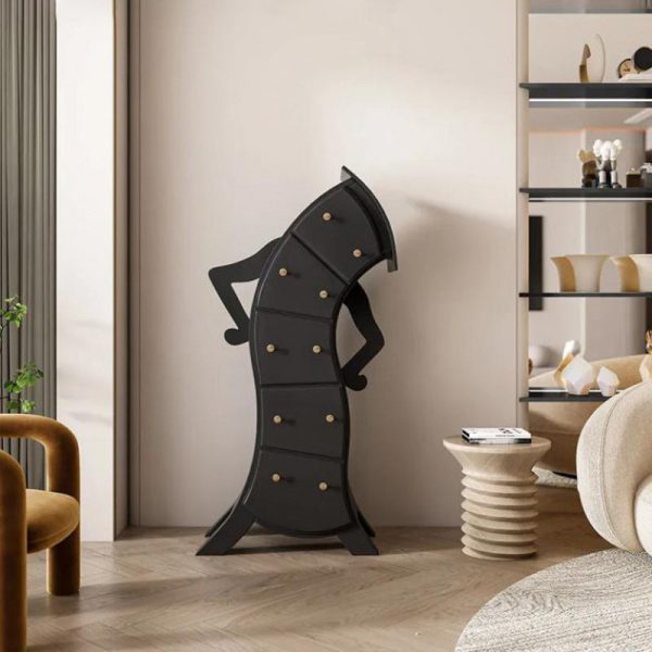 Contemporary Creative Curved Solid Wood End Table 5-Drawer For Living Room - Image 2