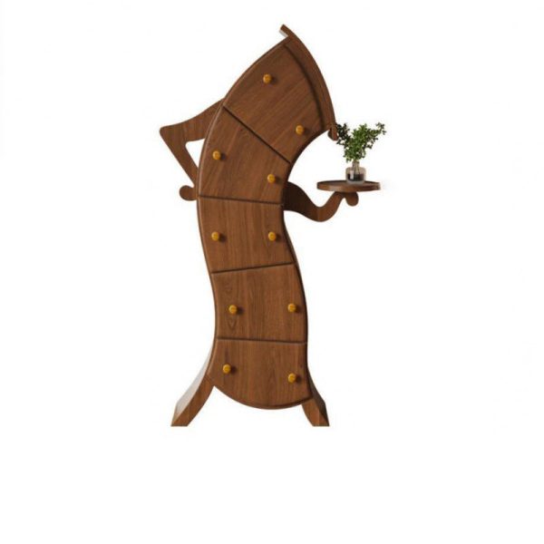 Contemporary Creative Curved Solid Wood End Table 5-Drawer For Living Room - Image 11