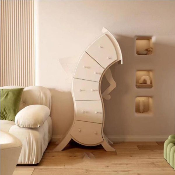 Contemporary Creative Curved Solid Wood End Table 5-Drawer For Living Room - Image 3