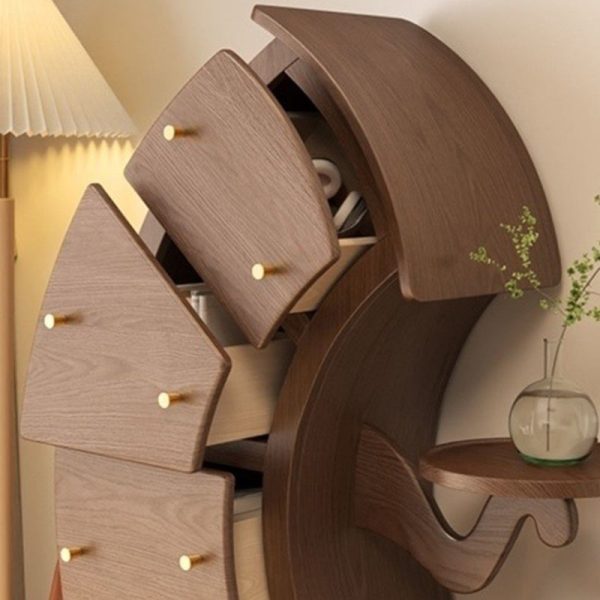 Contemporary Creative Curved Solid Wood End Table 5-Drawer For Living Room - Image 5
