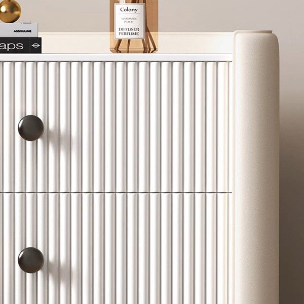 Contemporary Nordic Square Sintered Stone Top Solid Wood Leather Nightstand 3-Drawer For Bedroom - Image 5