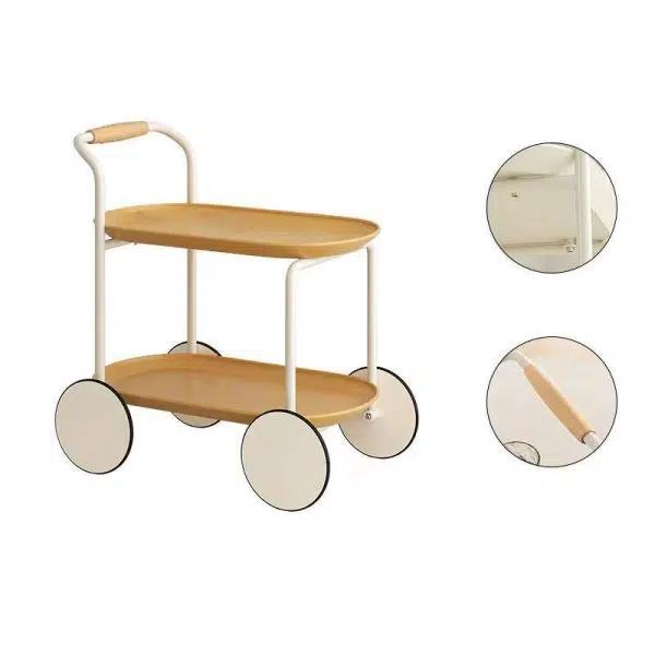 Contemporary Nordic ABS Round Top Iron Frame End Table Rolling Cart 2-Tier For Living Room - Image 9