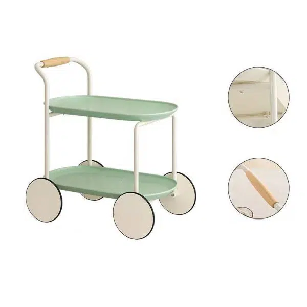 Contemporary Nordic ABS Round Top Iron Frame End Table Rolling Cart 2-Tier For Living Room - Image 10