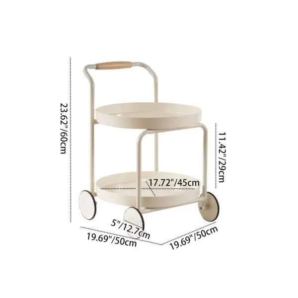 Contemporary Nordic ABS Round Top Iron Frame End Table Rolling Cart 2-Tier For Living Room - Image 4