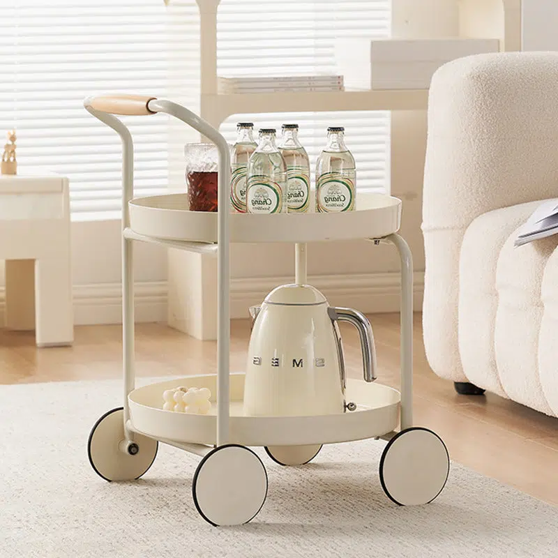 DFM-Table-FL04076-8.jpg Contemporary Nordic ABS Round Top Iron Frame End Table Rolling Cart 2-Tier For Living Room - Image 1