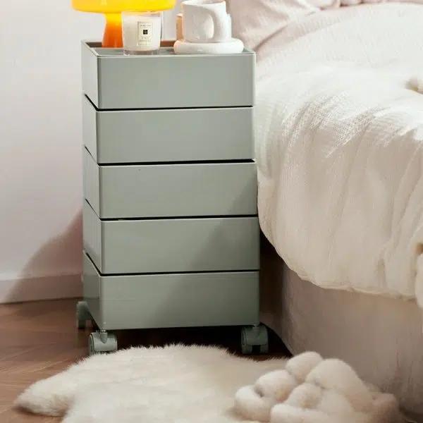Contemporary Nordic Square ABS Rotating Drawer End Table 5-Tier Casters For Bedroom - Image 6