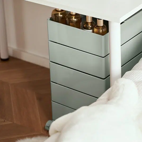 Contemporary Nordic Square ABS Rotating Drawer End Table 5-Tier Casters For Bedroom - Image 7