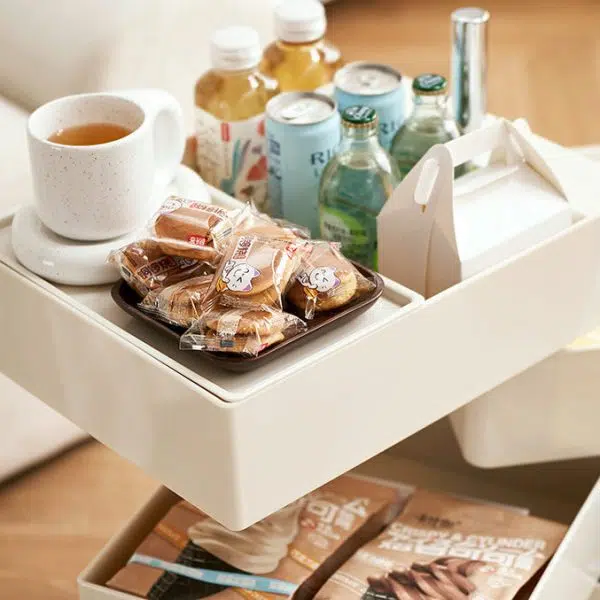 Contemporary Nordic Square ABS Rotating Drawer End Table 5-Tier Casters For Bedroom - Image 9