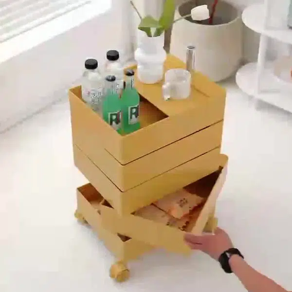 Contemporary Nordic Square ABS Rotating Drawer End Table 5-Tier Casters For Bedroom - Image 10