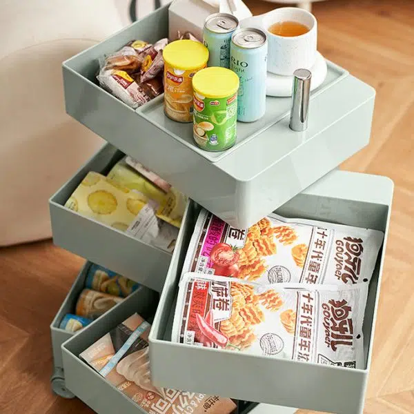 Contemporary Nordic Square ABS Rotating Drawer End Table 5-Tier Casters For Bedroom - Image 5