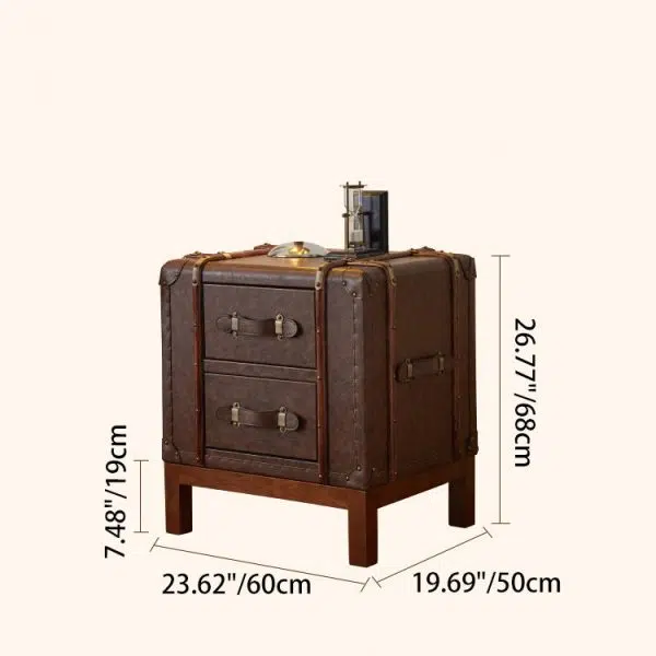 Contemporary Retro Leather Solid Wood Square Nightstand 2-Drawer For Bedroom - Image 4