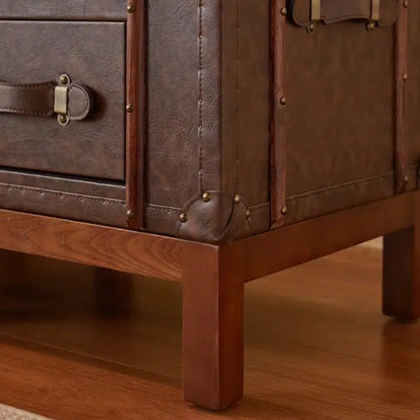 Contemporary Retro Leather Solid Wood Square Nightstand 2-Drawer For Bedroom - Image 5