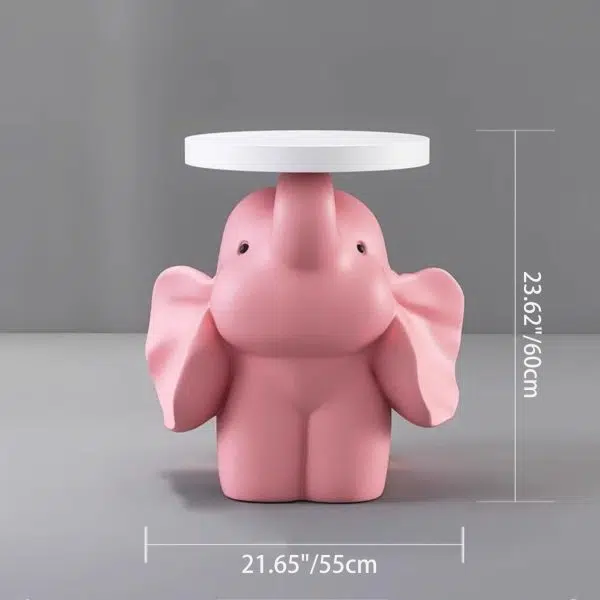 Contemporary Creative Fir Board Round Top Elephant Resin Base Side Table For Living Room - Image 4