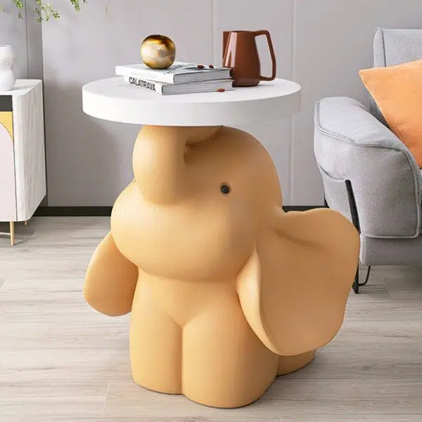 Contemporary Creative Fir Board Round Top Elephant Resin Base Side Table For Living Room - Image 10