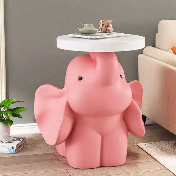Contemporary Creative Fir Board Round Top Elephant Resin Base Side Table For Living Room - Image 12