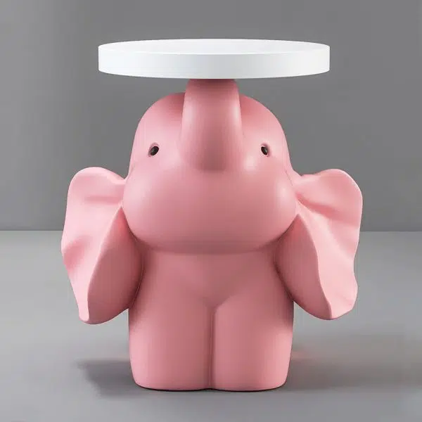 Contemporary Creative Fir Board Round Top Elephant Resin Base Side Table For Living Room - Image 14