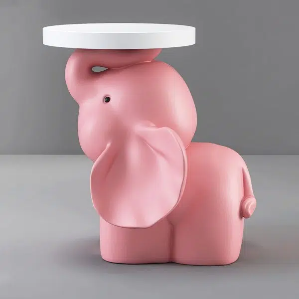 Contemporary Creative Fir Board Round Top Elephant Resin Base Side Table For Living Room - Image 15