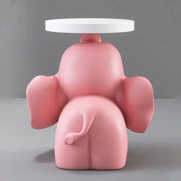 Contemporary Creative Fir Board Round Top Elephant Resin Base Side Table For Living Room - Image 16