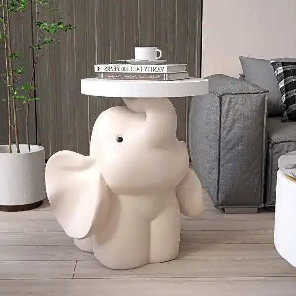Contemporary Creative Fir Board Round Top Elephant Resin Base Side Table For Living Room - Image 13
